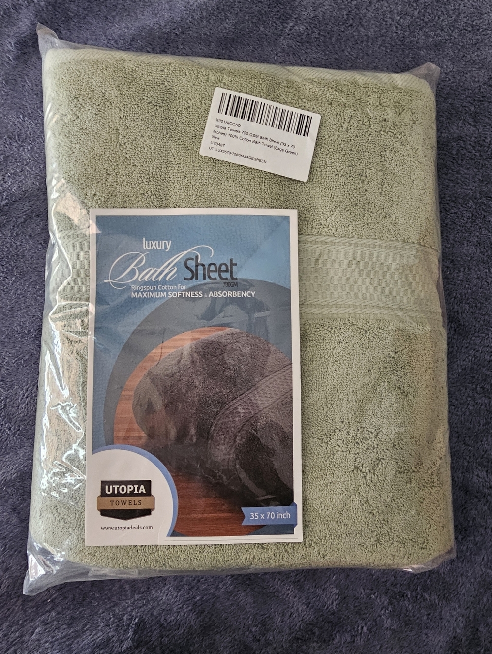 Luxury Bath Sheet Sage Green Towel 30x70